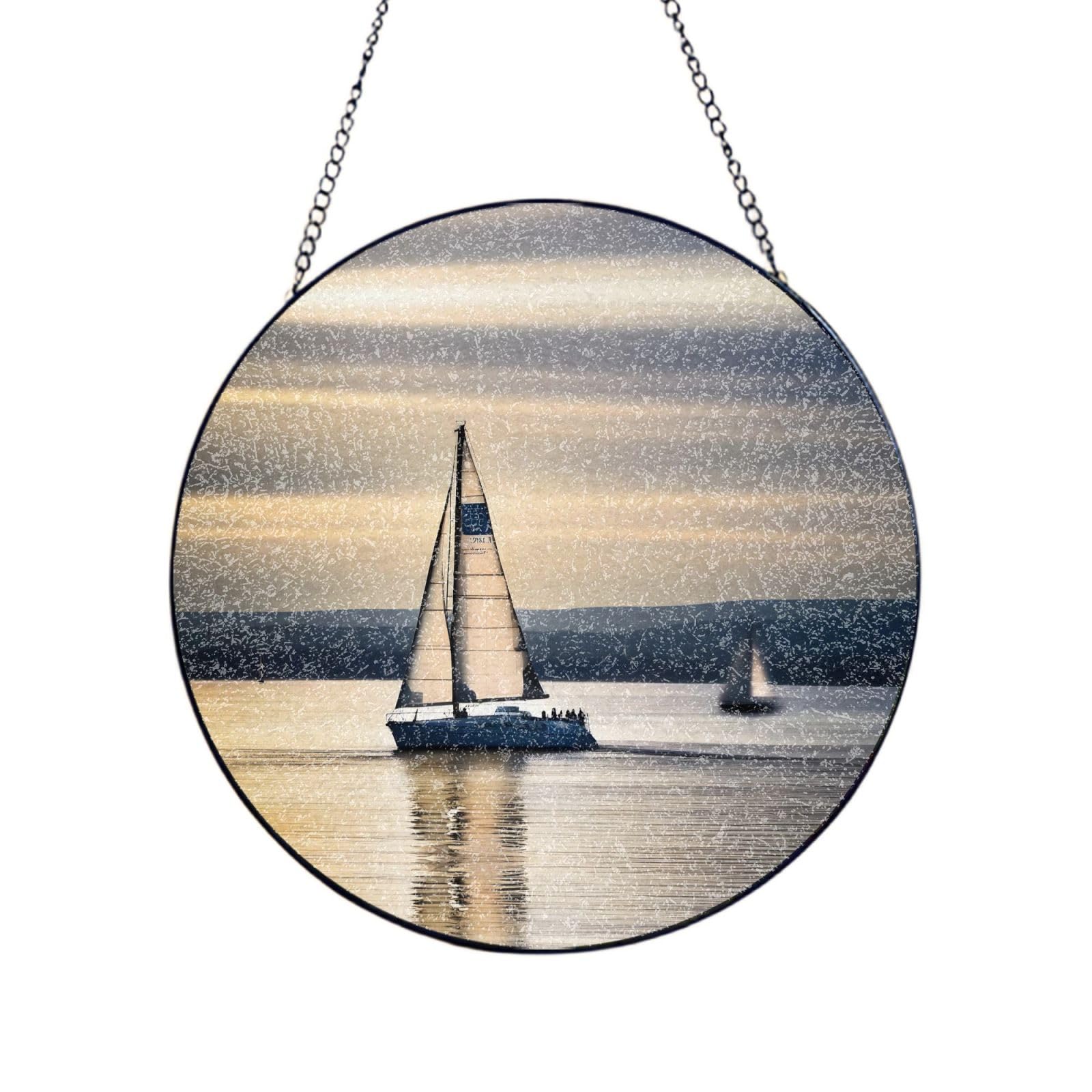 Poezjzw Stained Glass Window Hanging - Smooth Sailing Sun Catcher For Door Garden Home Decor Christmas Mother'S Day Birthday Gifts 6in（15cm）