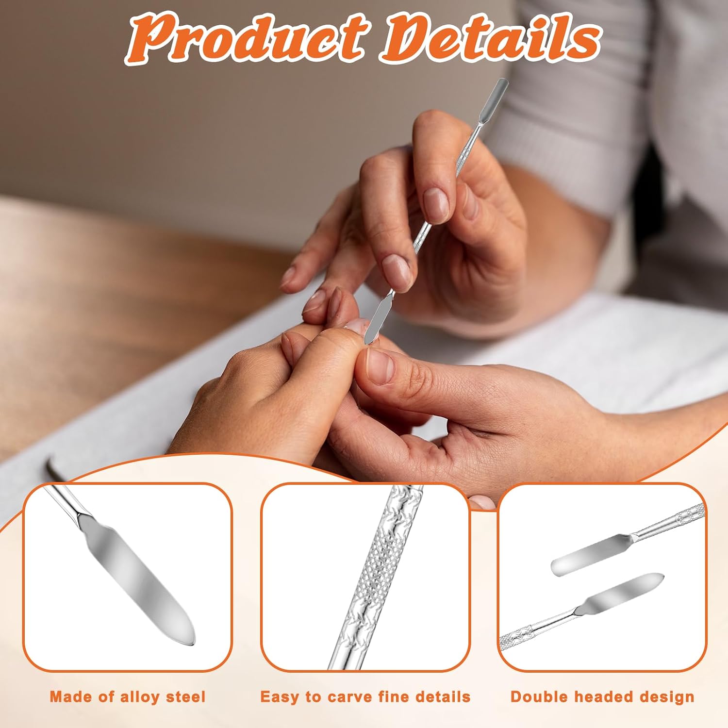 3 Pcs Nail Art Sculpture Pen, Stainless Steel 3D Gel Nail Art Sculpting Tool Dual Tipped Dotting Tool Dual-Head Fingernail Polish Design Tools for Salon Home DIY Foil Carving Drawing (Silver)