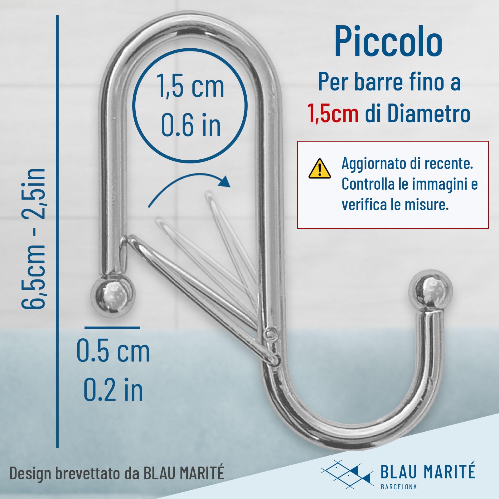 10 ganci in metallo a forma di S con sistema anticaduta, per armadio e organizzazione multiuso, Argento, per barre fino a 1,5 cm di diametro