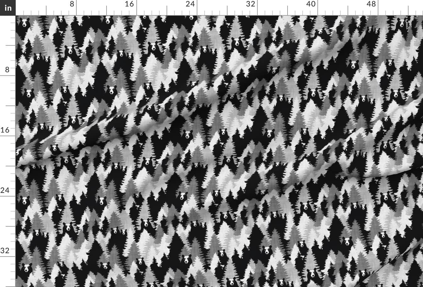 Spoonflower Fabric - Bear Camo Black White Bears Woodland Trees Camouflage Pine Tree Printed on Upholstery Velvet Fabric Fat Quarter - Upholstery Home Decor Bottomweight Apparel
