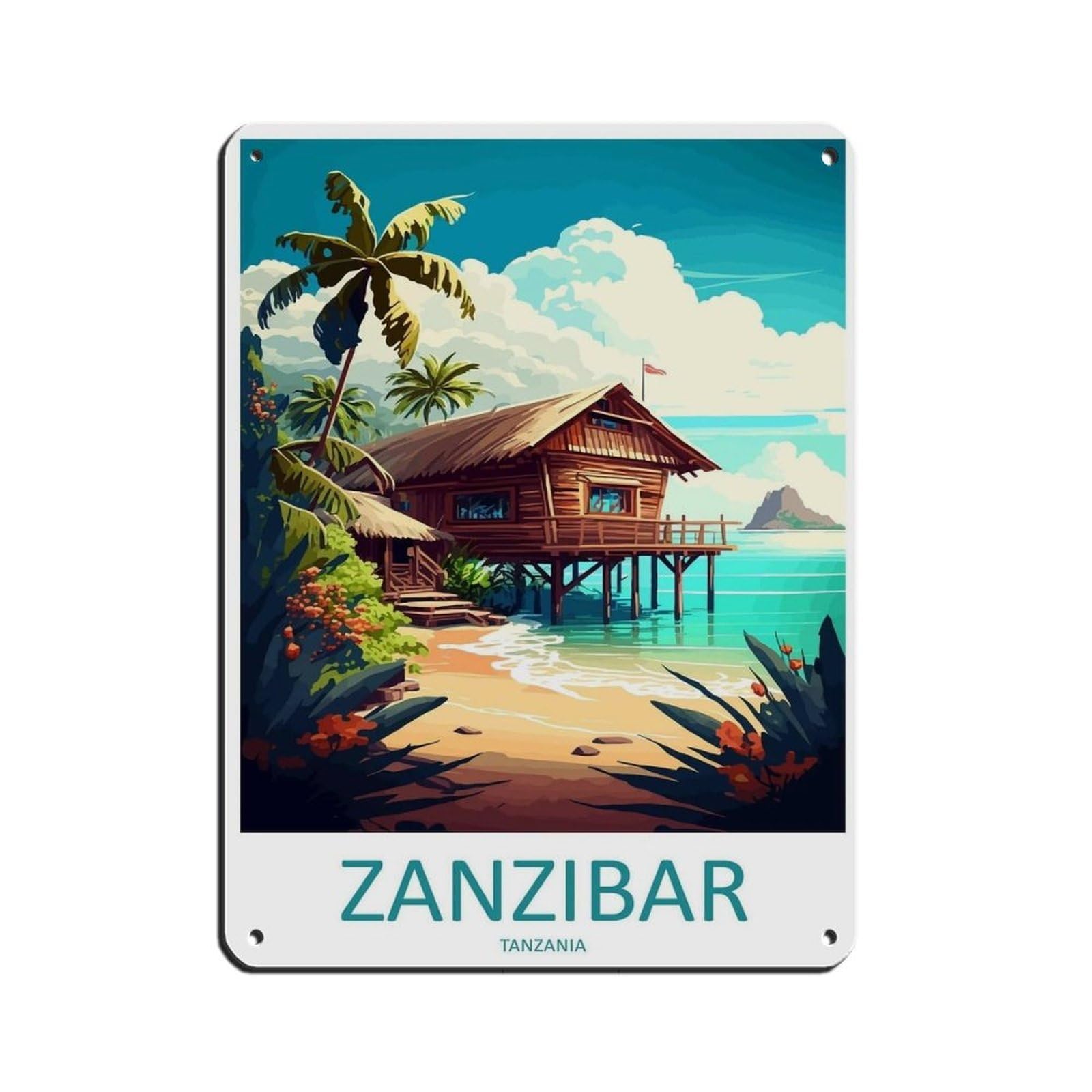 Zanzibar Travel Art Tanzania Art Tin Sign Vintage Metal Pub Club Cafe Bar Home Wall Art Decoration Poster Retro 12x16inch(30x40cm)