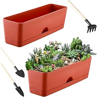 2-Pack Large Window Boxes Planters 16 Inch Rectangle Plant Box Rectangular Plant Pots for Outdoor and Indoor Plants Plastic Windowsill Planters for Herbs Vegetable Flowers Long Window Sill Plant Box