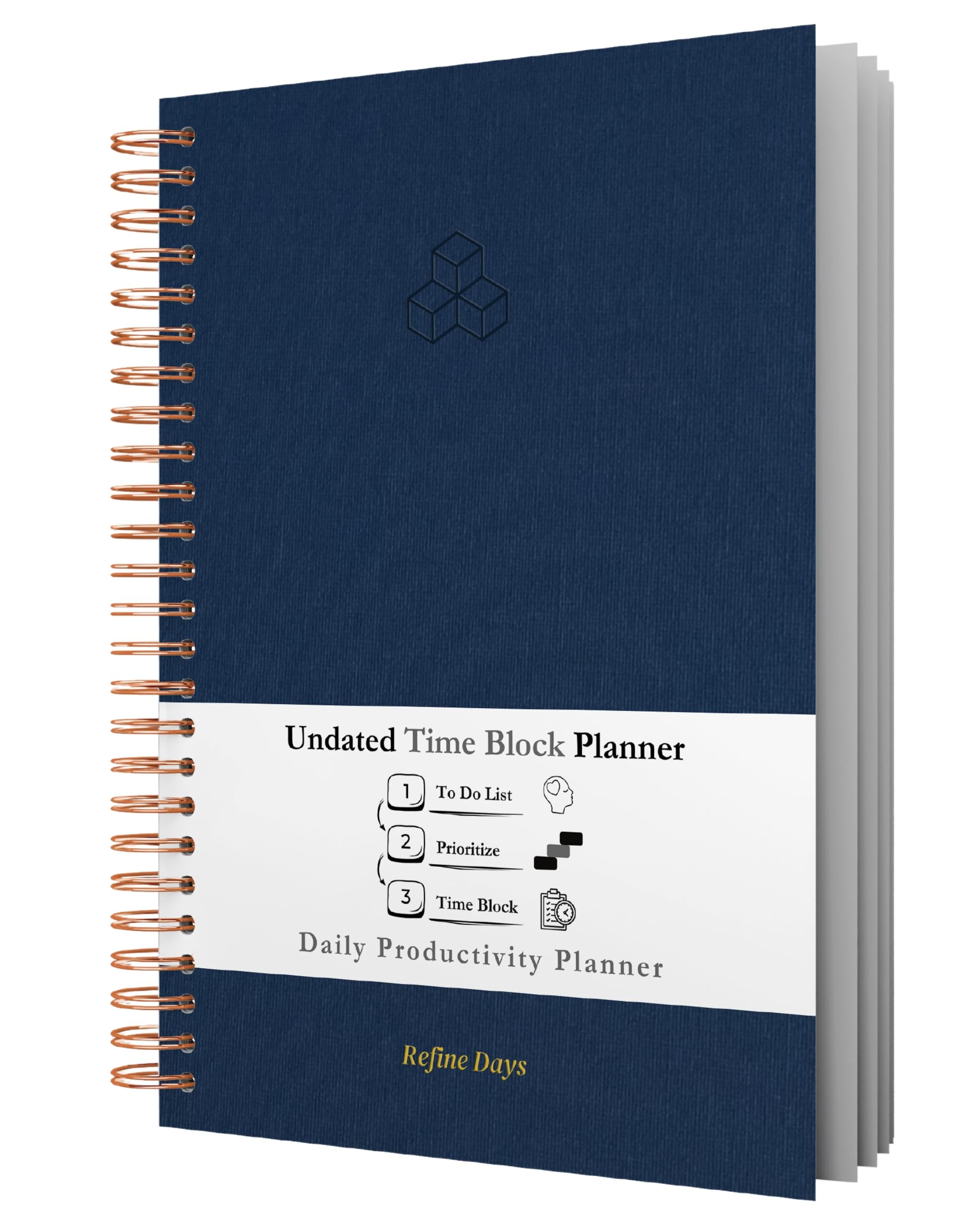 Undated Daily Planner - Time Blocking Planner & ADHD Planner. To Do List, Hourly Schedule, Daily and Monthly Agenda. Time Management & Productivity. Spiral Softcover Notebook. 200 Pages, A4.