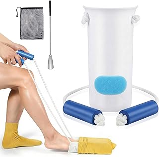 ComPDCVD Sockenanziehhilfe Nach Hüftoperation Anziehhilfe für Socken und Strümpfe Socken Anziehhilfe mit Ausdehnbar Schuhlöffel und Aufbewahrungstasche für Senioren Schwangere Immobile Menschen