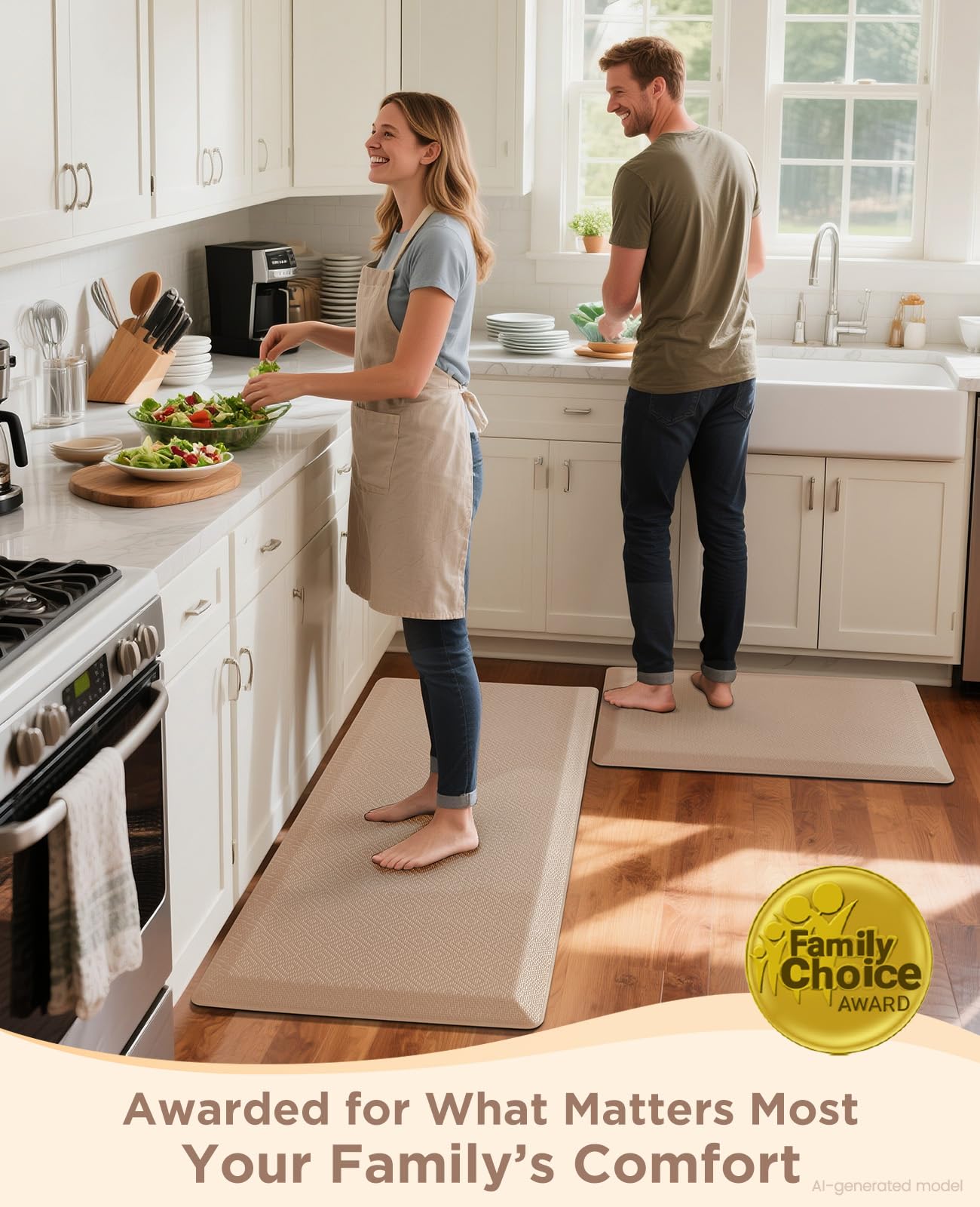 Ophanie Tappetini da cucina per pavimento, tappeti da cucina spessi 9,5 cm, 50 x 99 cm, tappetino imbottito anti-affaticamento, impermeabile, comodo, ergonomico per ufficio, casa, lavandino, fondo