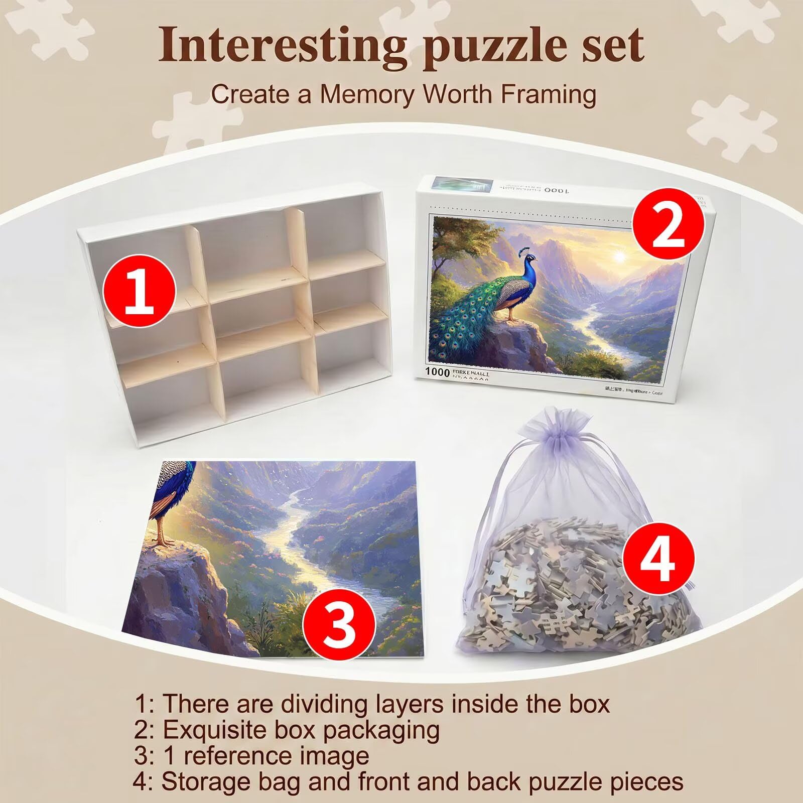 paesaggio Pavone Puzzle 1500 Pezzi per Adulti, Puzzle in Legno - Collezione Classica con Poster Incluso - Sfida di Concentrazione e Passatempo Antistress, Gioco per Famiglia, 87 x 57 cm f0-524