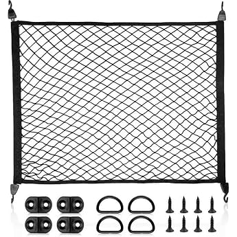 Car & Motorhome Boot Net 80 x 60 cm Stretches up to 160 x 120 cm - 4 Heavy Duty Hooks Cargo Securing Dog Net Separation Net Transport Net for Tidy Storage