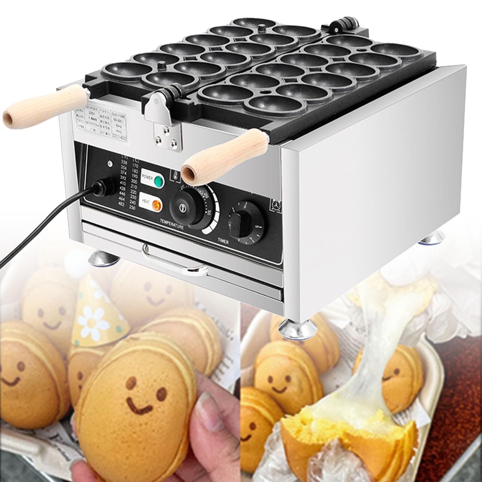 HTTGDGDH Egg Shaped Waffle Maker Commercial Egg Puff Waffle Iron Machine, 1800W Electric Stainless Steel Egg Waffle Maker, 180° Rotating,