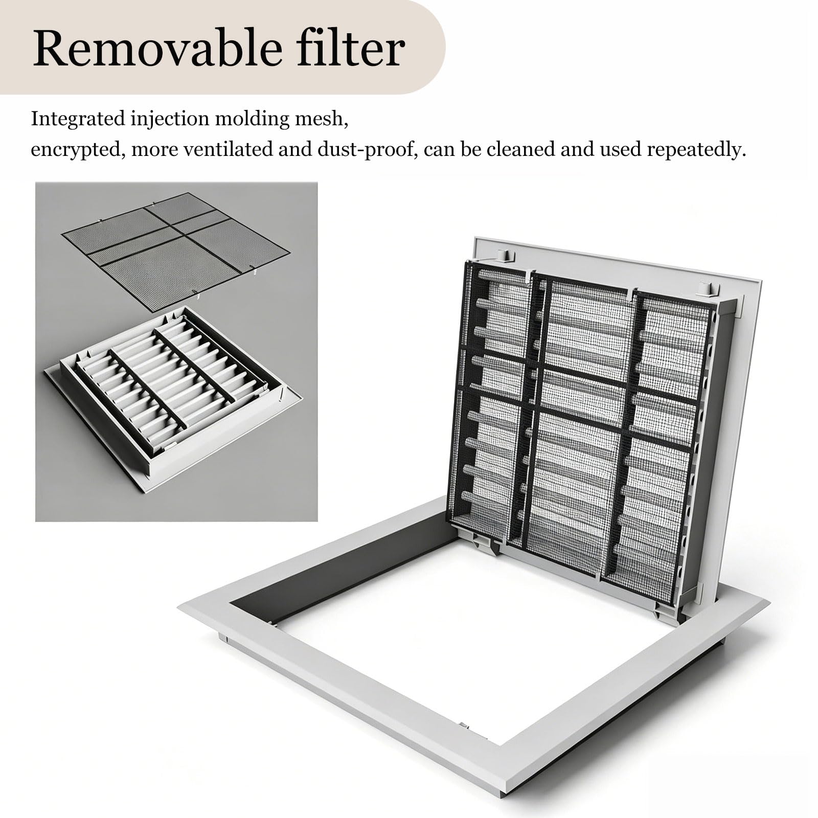 Grille de filtre à air amovible en alliage d'aluminium pour mur et plafond - 30,5 x 40,6 cm - Noir