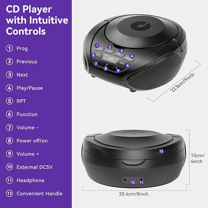 Reproductor de CD portátil Gueray con radio y altavoces miniatura 8
