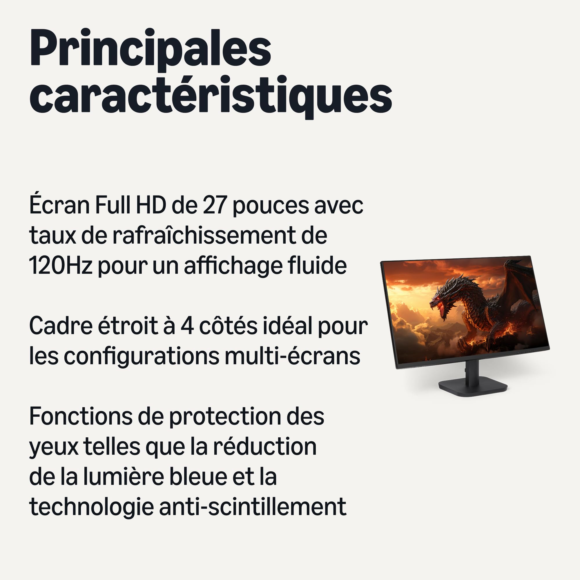 Amazon Basics Écran d’Ordinateur 68,6 cm, 120 Hz, FHD 1080P, HDMI, DP, VGA, Compatible VESA pour Le Bureau et la Maison, Noir