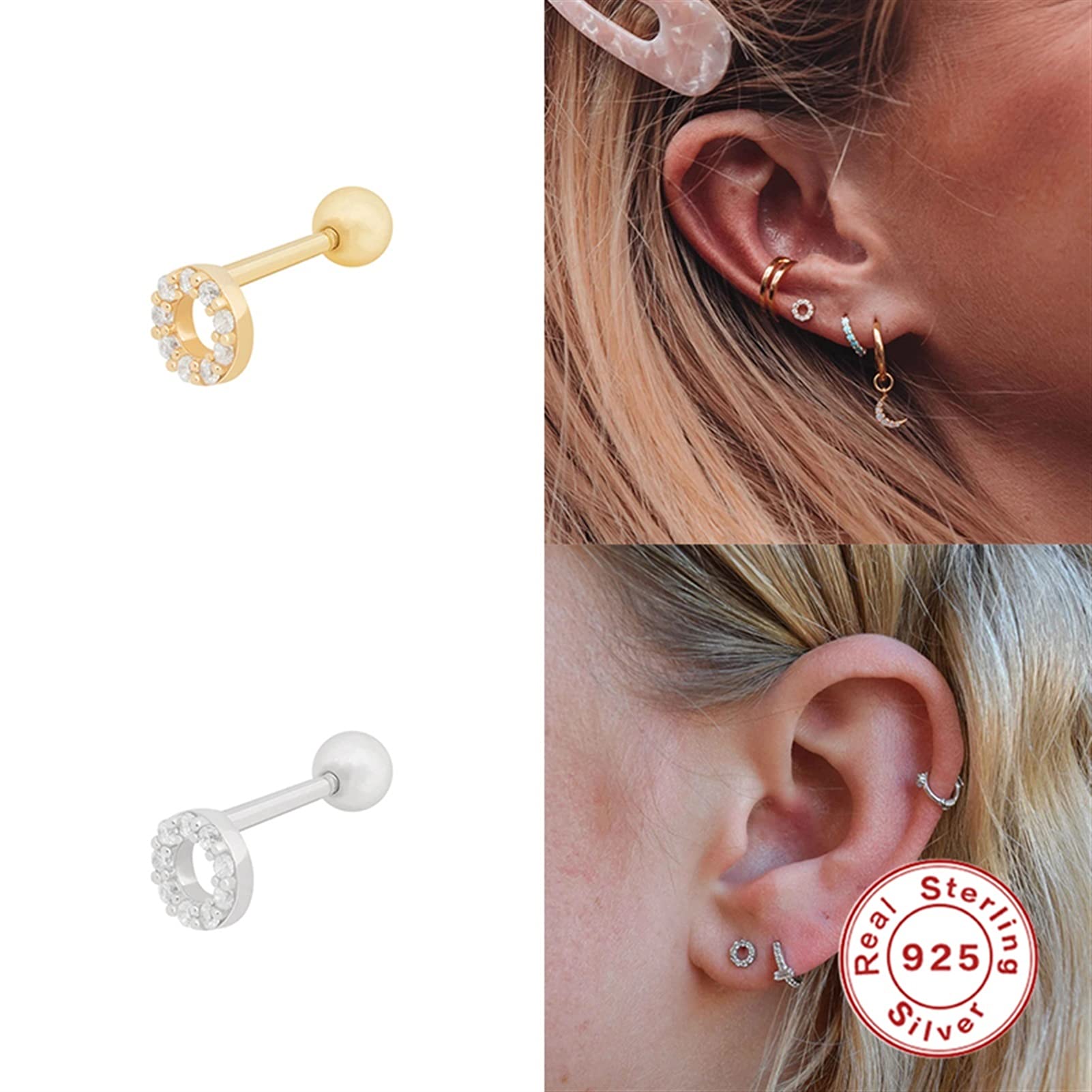 YCTTKDD 1 szt. 925 srebro Aretes kolczyk Bling cyrkon chrząstka Piercing stadniny kolczyki dla kobiet panie dziewczyny kość ucha klamra płatka ucha yc628 (kolor klejnotu: 18)