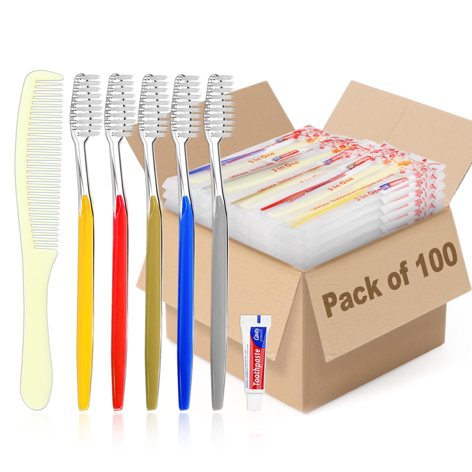 100 paquetes de cepillos de dientes desechables, pasta de dientes y peines, adecuados para personas sin hogar empaquetados por separado, para hoteles, aire - bnb, refugios / personas sin