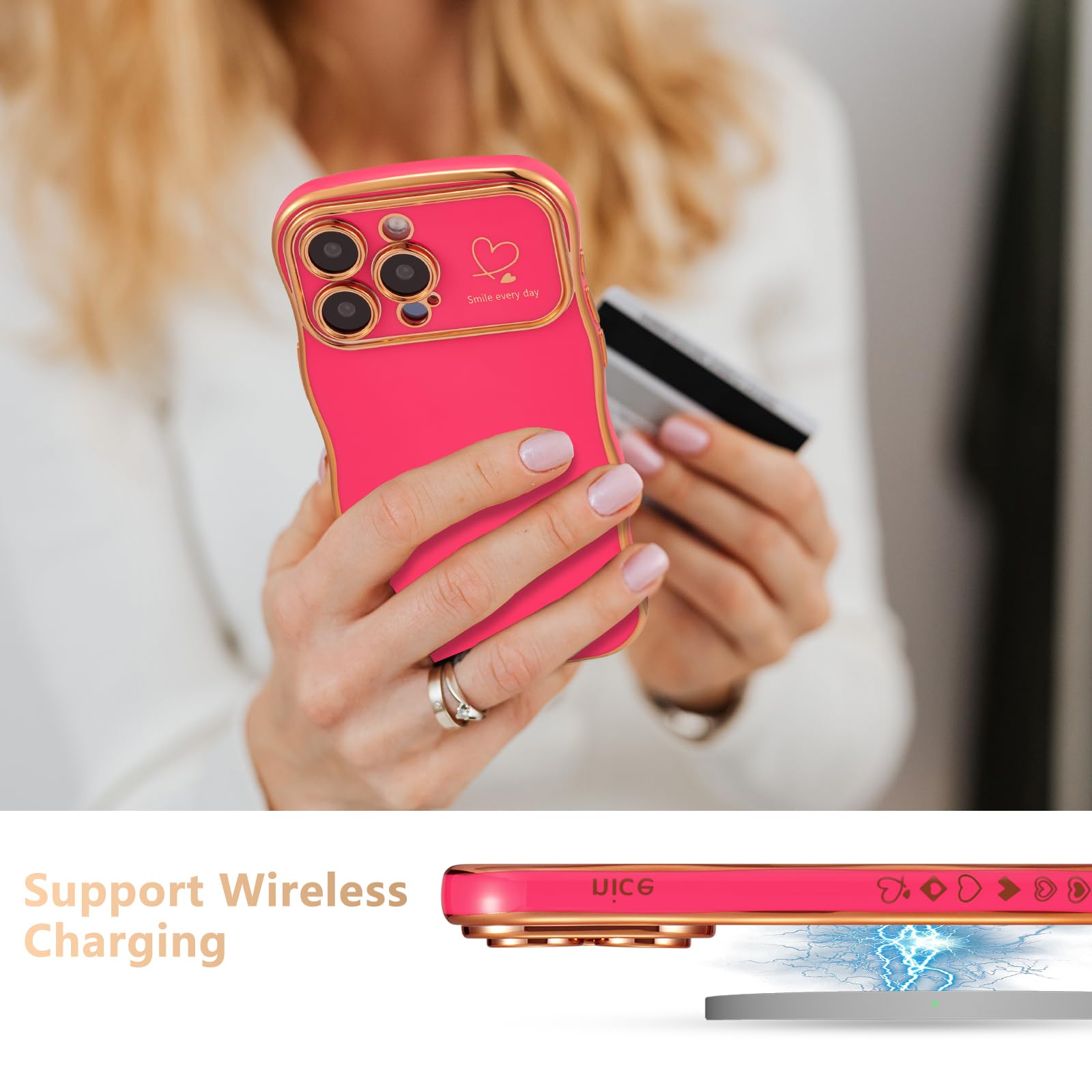 ZTOFERA for iPhone 15 Pro Max Case 6.7 inch,Cute Curly Wave