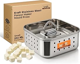 Kraft Stainless Steel Paneer Maker - 250 ML, Square Shape Paneer & Tofu Press Mould, Easy to use Paneer Press Machine for Perfect Homemade Tofu or Paneer, Compact Design - 10.2 X 4.2 cm (Small)