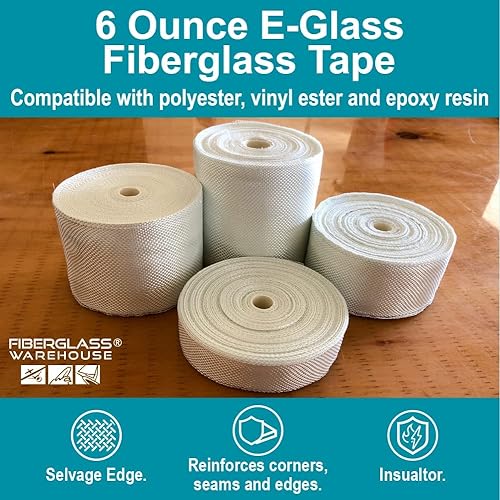 Miniatura 2 de Cinta de tela de fibra de vidrio, 6 onzas, 2 pulgadas de ancho por 50 yardas (150 pies), cinta de vidrio electrónico de alto rendimiento para