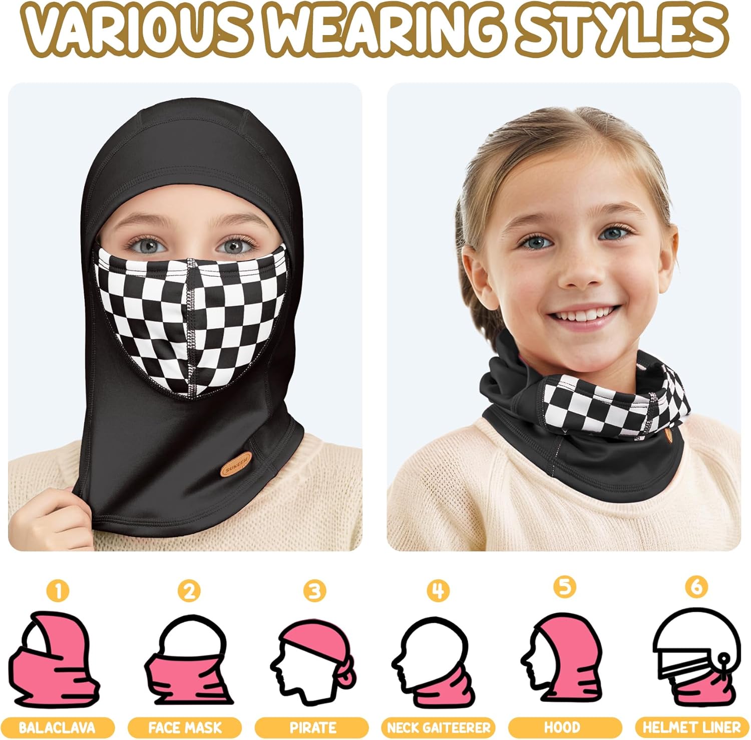 Sukeen Kids Winter Balaclava Ski Mask for Girls Boys Breathable Face Mask Warmer Face Cover with Neck Gaiters for Outdoor - Image 6