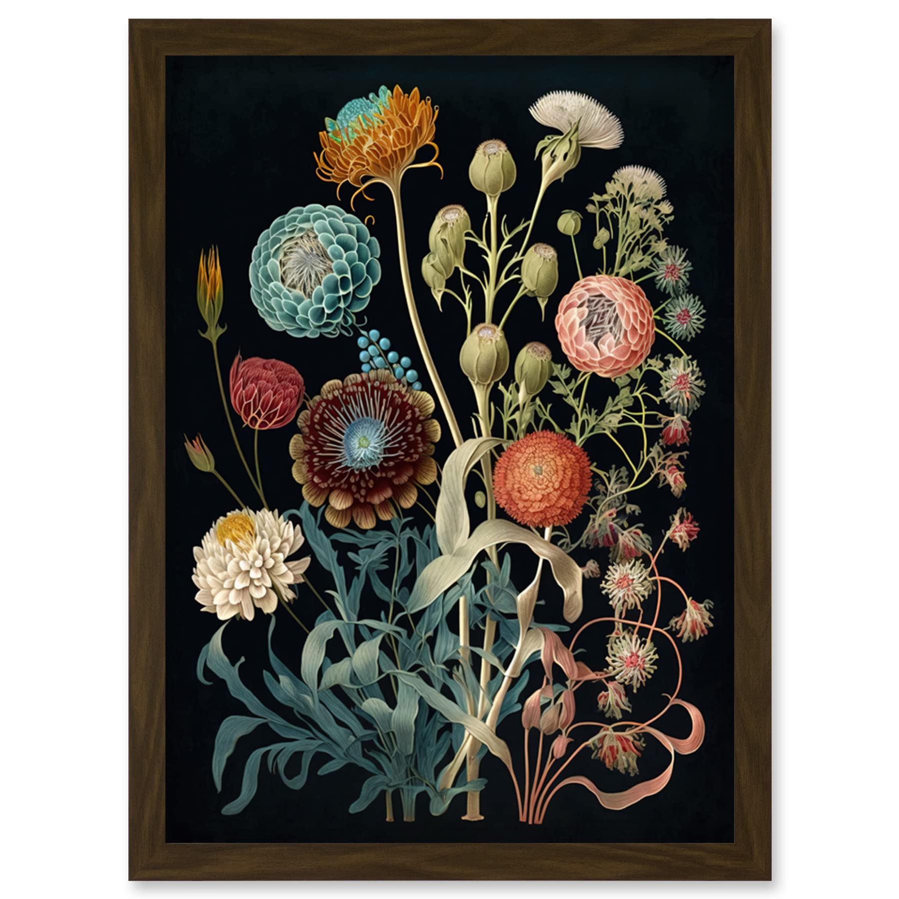 A4 Watercolour Painting Print - Ernst Haeckel Style Vintage Botanical Illustration - Framed Wall Art