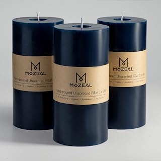 3" x 6" Hand-Poured Unscented Candle,Dripless Pillar Candle Set of 3,Long Lasting Burning,Approx 120 Hours Burn Time,Rustic Country Style,for Wedding,Dinner,Christmas and Home Decor,Navy Blue