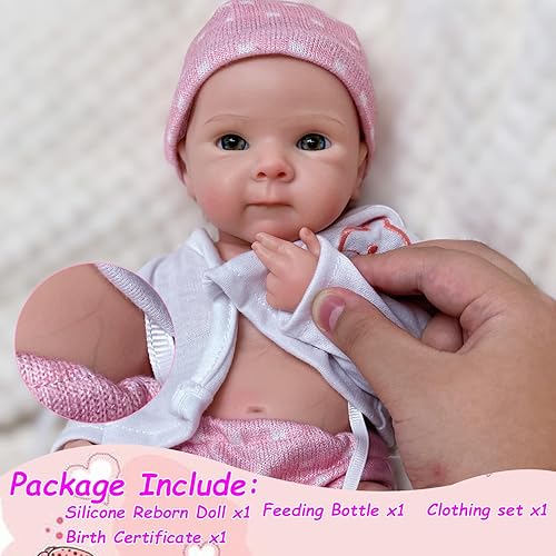 Miniatura 5 de Muñeca de bebé Reborn de silicona de cuerpo completo de 13 pulgadas, no de vinilo, realista, con conjunto de ropa para niños