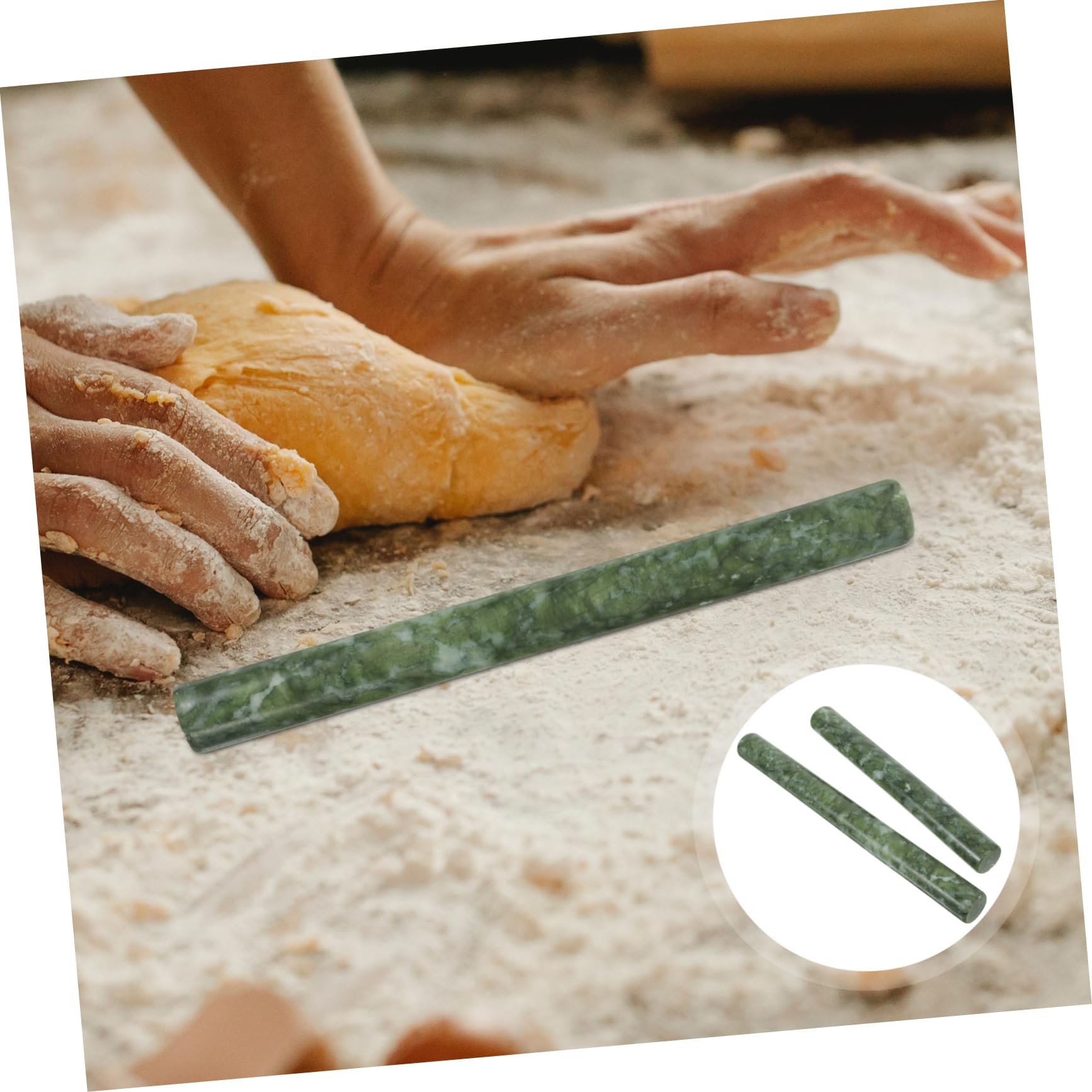 GALPADA Rouleau à Pâtisserie en Jade Antiadhésif Ensemble de 2 Rouleaux 26 Cm et 21 Cm pour Pâte à Nouilles, Raviolis et Pâtisserie Texturée Solide et Ergonomique, Usage Cuisine Familiale