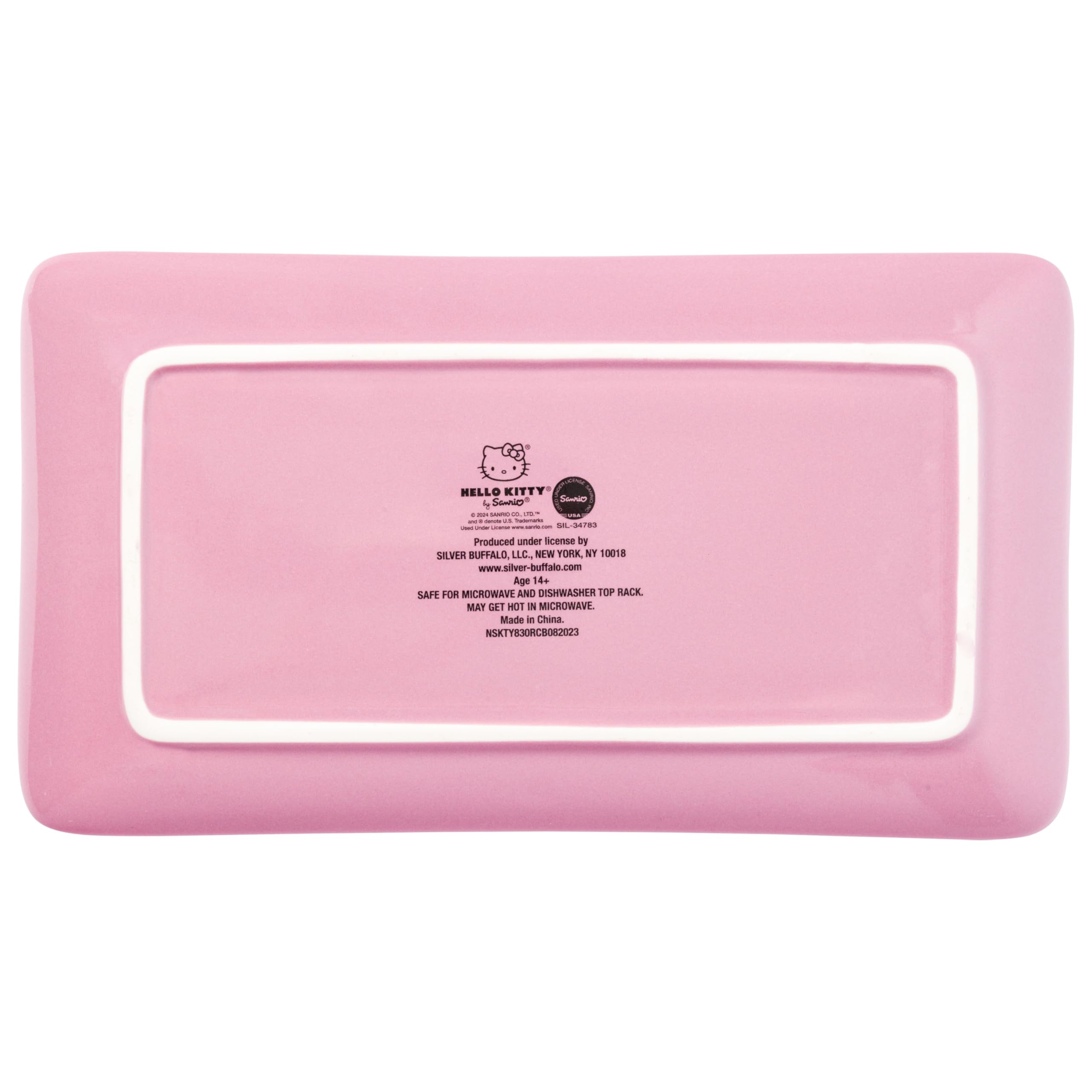 Silver Buffalo Sanrio Kawaii Ceramic Sushi Set with Dipping Sauce Dish and Matching Chopsticks: Hello Kitty Strawberries and Bows