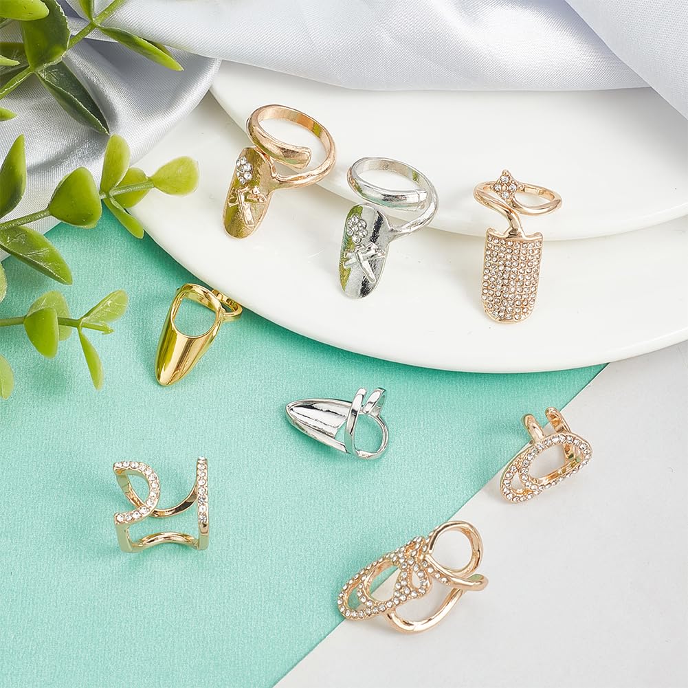 NBEADS Anelli per Unghie con Strass in Lega da 8 pz 8 Stili, per Unghie in Metallo Anelli con Punta per Unghie per Matrimoni Giochi di Ruolo Incontri Feste in Maschera, Oro/Oro quelliaro/Platino
