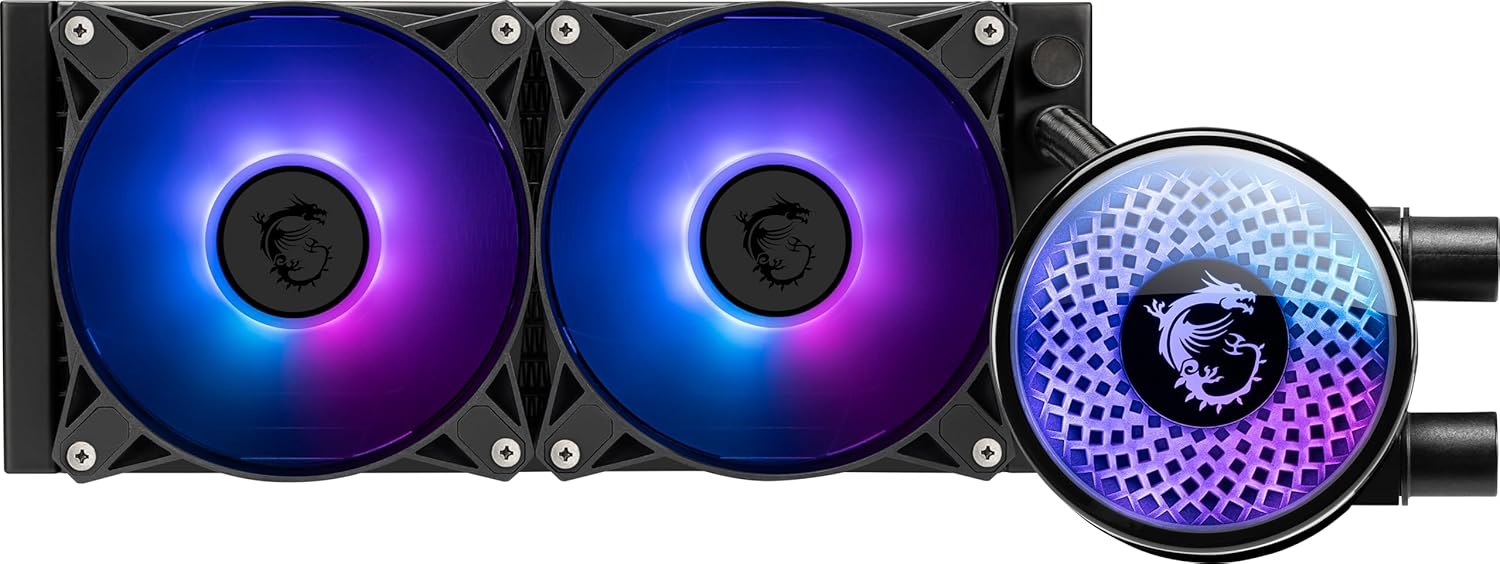 MSI MAG Coreliquid A12 240 - AIO ARGB CPU Liquid Cooler - 240mm Radiator - LGA 1700 Ready - Double Ball Bearring120mm ARGB PWM Fans x2, Rotatable Blockhead, LGA 1700/1851, AM5 / AM4, Black