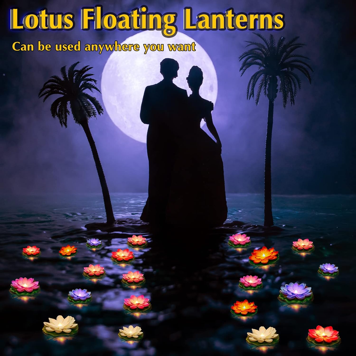 Liliful 24 Pcs Floating Lights Lotus Floating Lanterns Artificial Lily Pads with LED Lights Battery Operated for Pool Party Garden & Pond Summer Decoration (3.94,5.91 Inch,Colorful)
