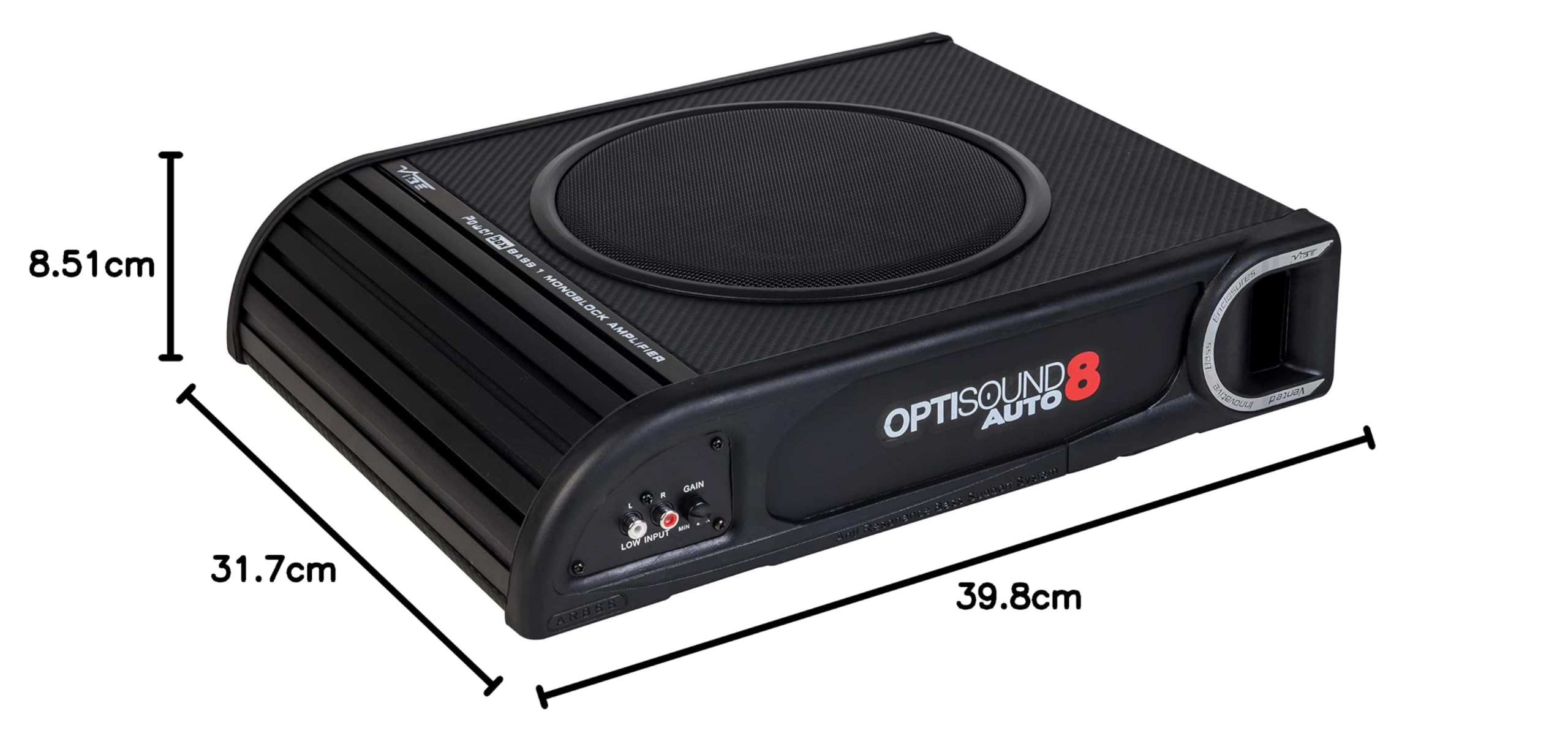 Vibe Audio Optisound Slimline 8" Untersitz-Aktiv-Bassgehäuse, OPTISOUNDAUTO8A-V2, Schwarz