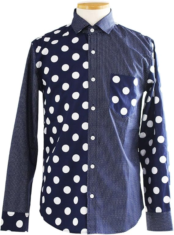 Amazon 日本製 Superior El ブロッキング ドット 水玉柄 長袖シャツ メンズ シャツ 白 ネイビー 紺 01 M ネイビー Navy シャツ 通販