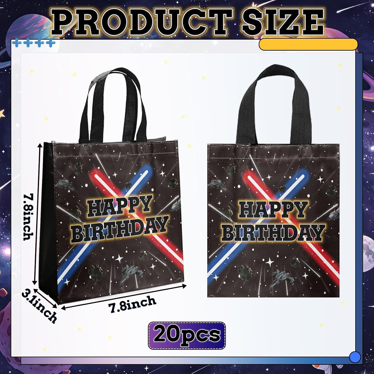 20 PCS Non-Woven Bags Mini Space Battleship Wars Themed Tote Bag Reusable Goodie Treat Candy Bags Galaxy Party bag for Universe Wars Baby Shower Birthday Party Supplies image 4