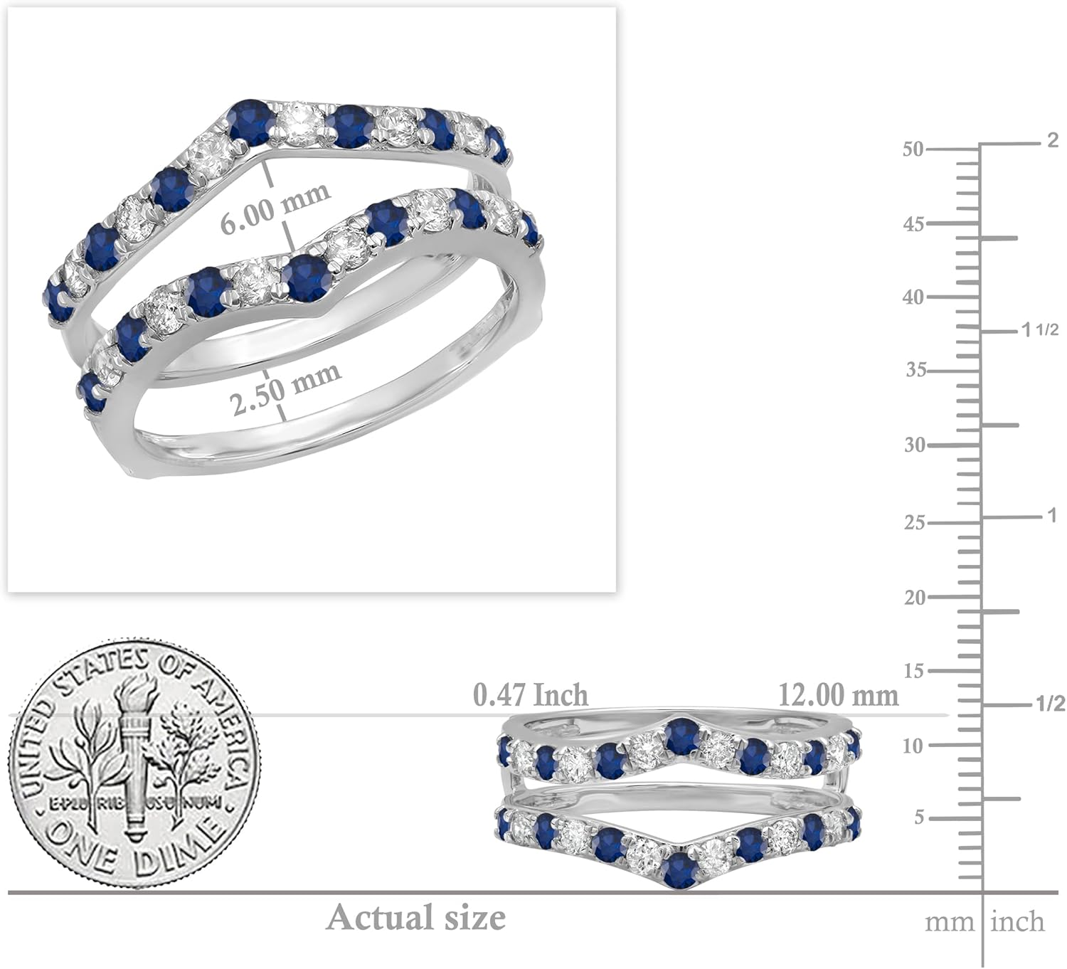 Dazzlingrock Collection Round Gemstone & White Diamond Enhancer Guard Wedding Band for Women in 10K Solid White Gold - Image 4