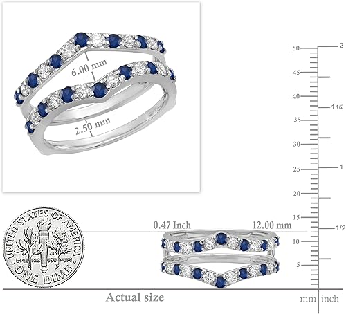 Miniatura 4 de Dazzlingrock Collection Round Gemstone & White Diamond Enhancer Guard Wedding Band for Women in 10K Solid White Gold