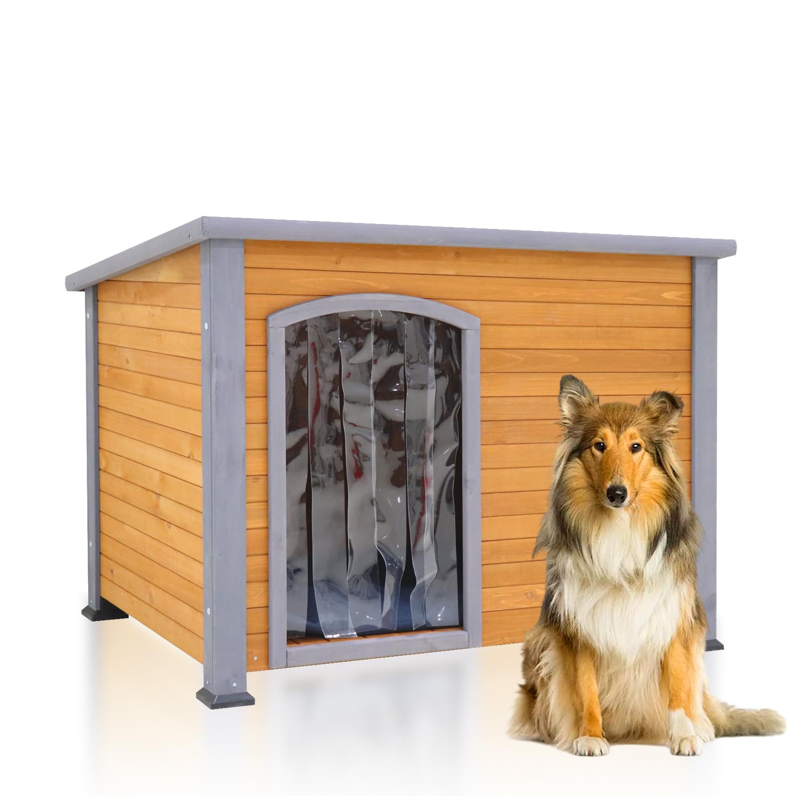 113 cm große Hundehütte Winter Warm Outdoor Wetterfeste Hundehäuser für große Hunde draußen Hundehütte Hundehütte Holz Hundehütte