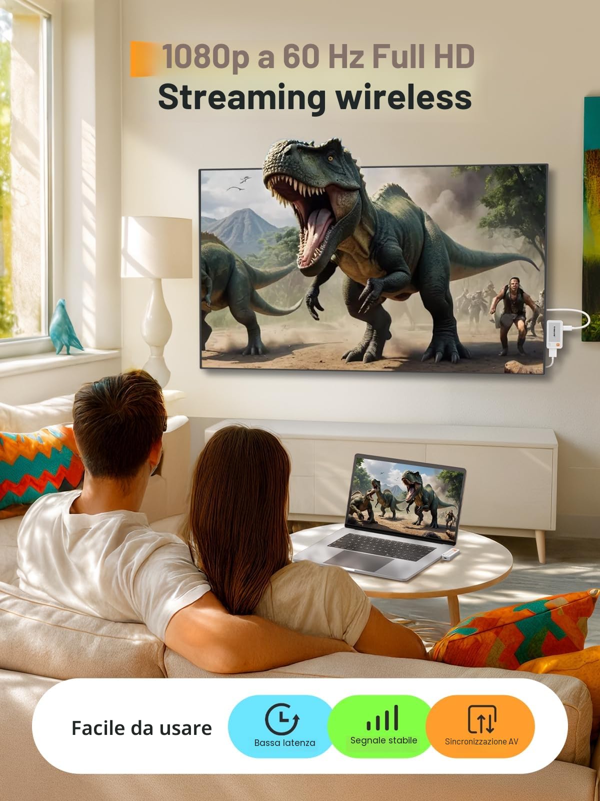 Lemorele Trasmettitore e ricevitore wireless USB C, 50M Plug&Play 5G HDMI trasmissione senza fili per lo streaming di video e audio da USB-C i-Phone/Tablet a monitor/proiettore
