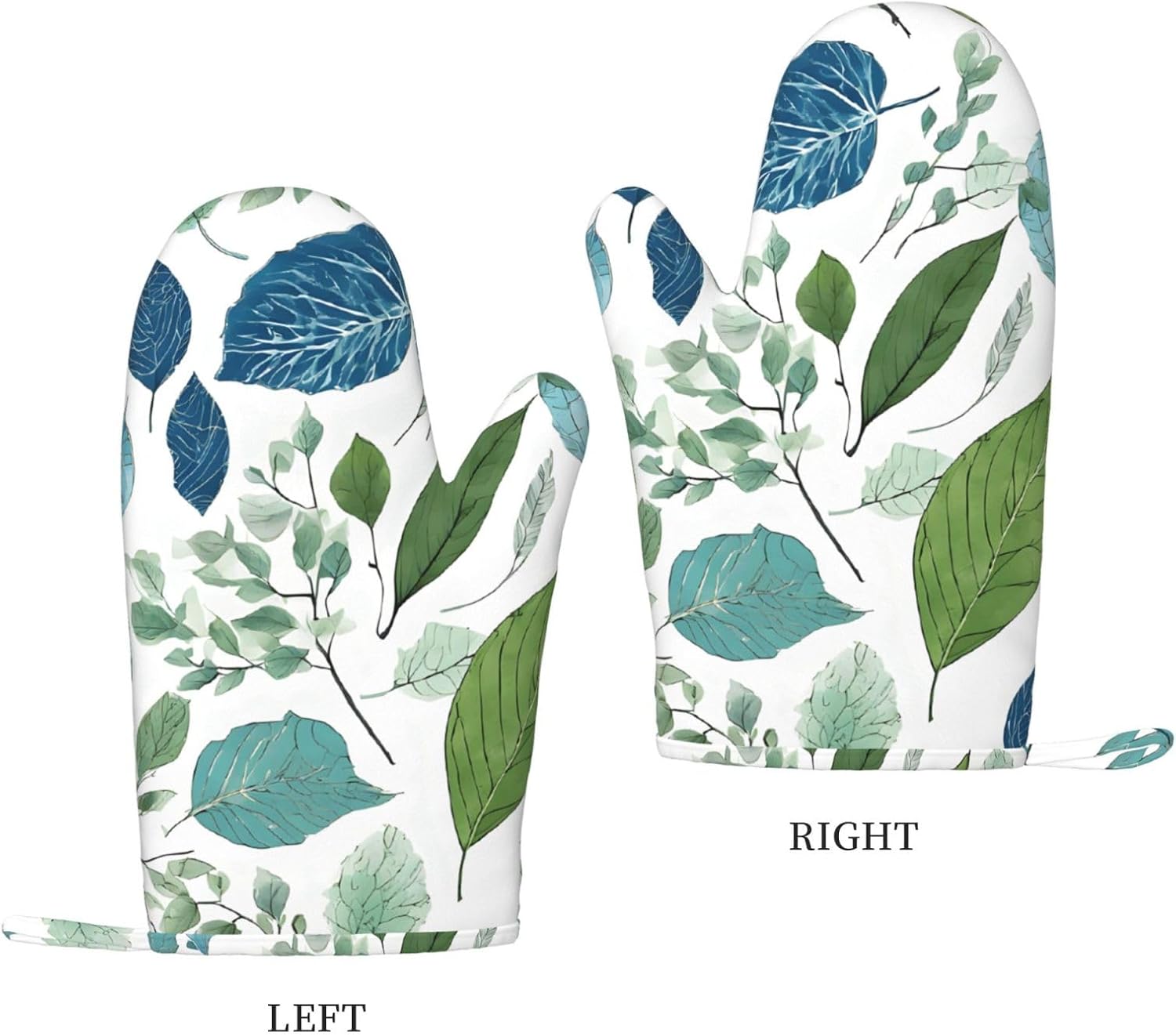 Green Eucalyptus Leaves Oven Mitts and Pot Holders Set of 4 Heat Resistant Kitchen Gloves with Silicone Palm Hot Pads for Baking Cooking Grilling BBQ