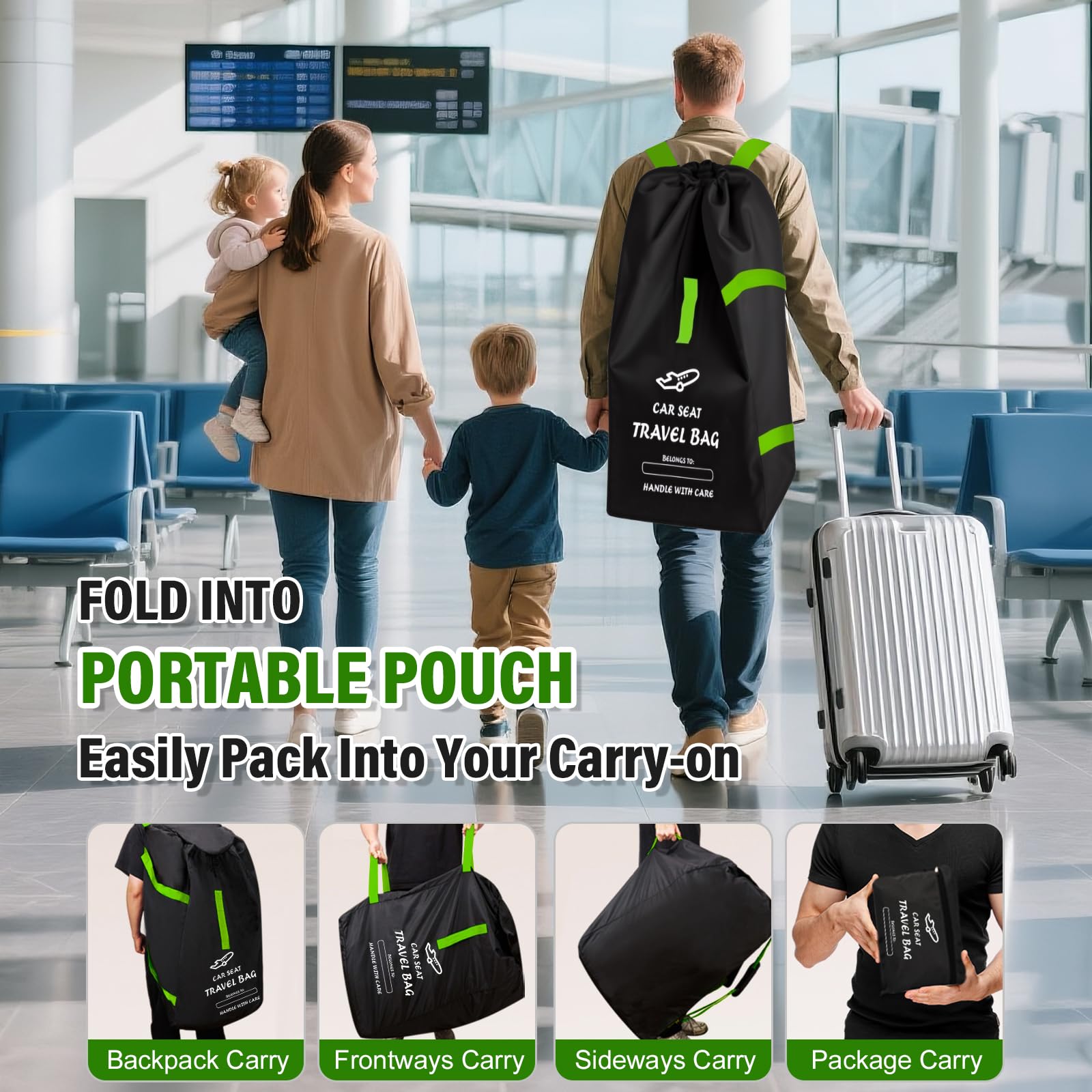 Borsa per Viaggio per Seggiolino Auto per Aereo, Borsa Gate Check per Viaggi Aerei, Sacca Portaseggiolino per Auto con Tracolla, Adatta alla Maggior Parte dei Seggiolini Auto