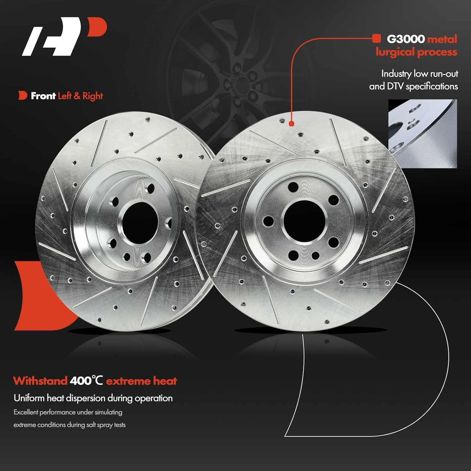 A-Premium 12.44 in (316 mm) Front Drilled and Slotted Disc Brake Rotors + Ceramic Pads Kit Compatible with Select Land Rover and Volvo Models - S80 2009-2016, LR2 2008-2015, 6-PC Set