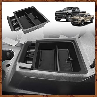 Muslogy Center Console Organizer Compatible with 2023-2025 2026 Chevy Colorado/GMC Canyon Accessories, Interior Storage Box Coin Container Armrest Secondary Tray Fit with OEM Tray (Black)