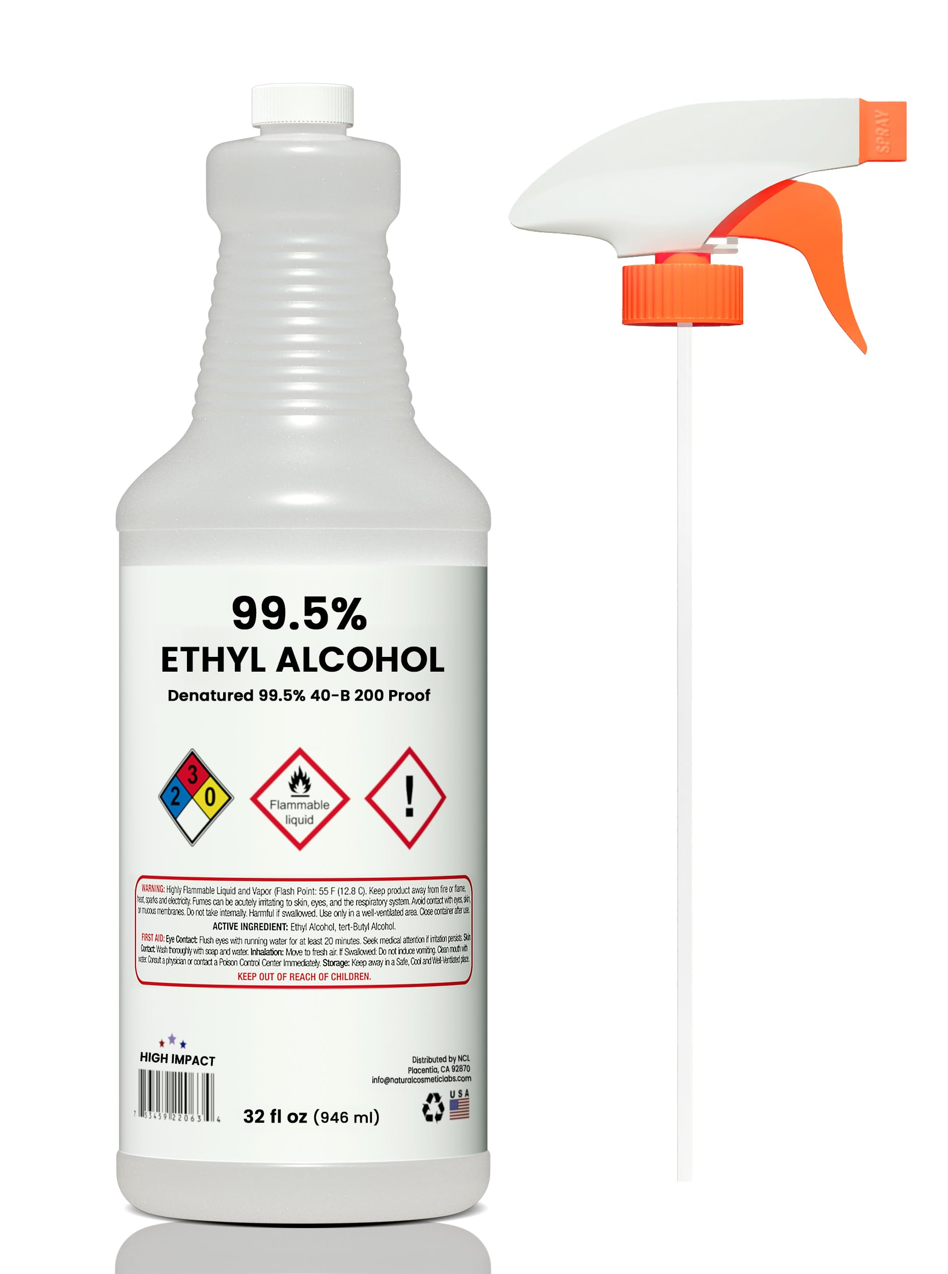HIGH Impact 99.5% Ethyl Alcohol Denatured 40-B 200 Proof Alcohol - Made in The USA - 32oz Spray (Pack of 1)