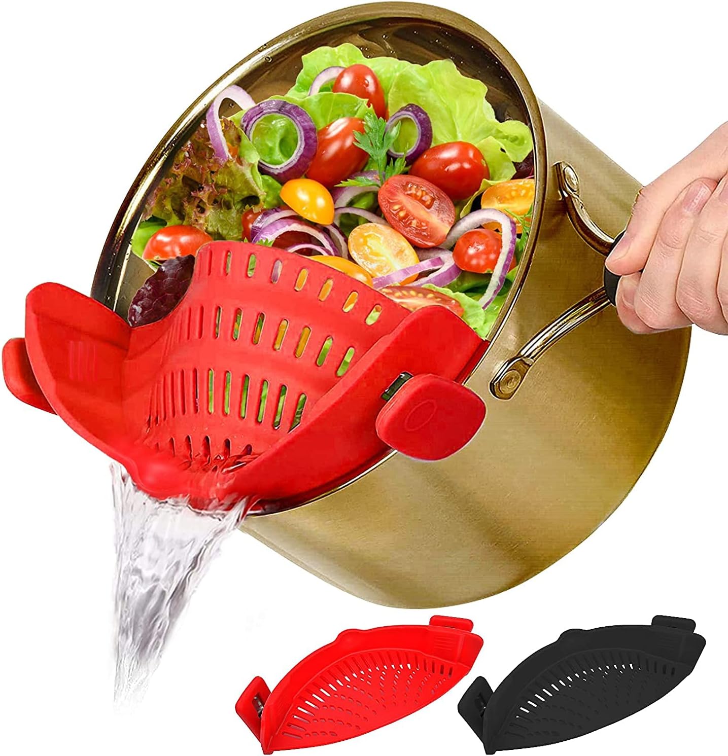 Food Strainer, Snap Strainer, 2 Pack Clip-on Kitchen Food Strainer Silicone Plastic, Colanders & Food Strainers, Kitchen Gadgets Mesh Strain Drainer for Pasta Spaghetti Ground Beef, Fit All Pots Bowls