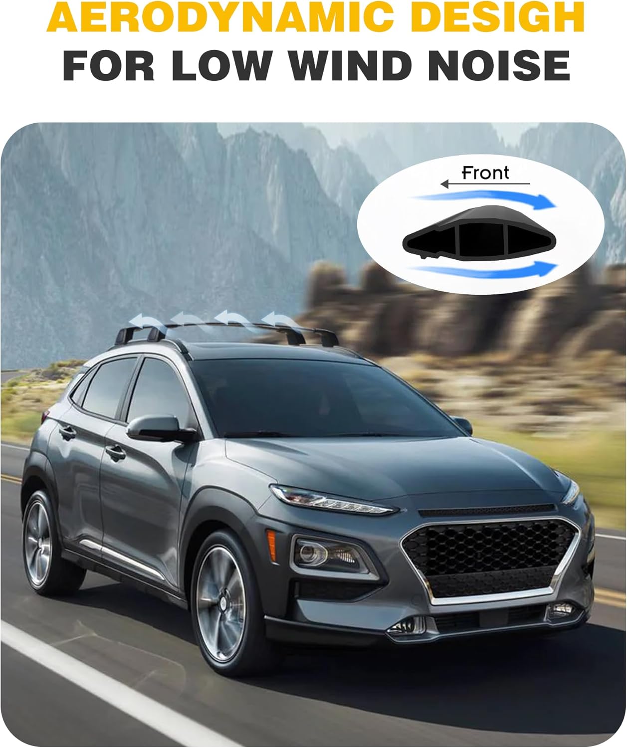 Cross Bars Roof Rack Fit for Hyundai Kona & Kona N & Kona Electric 2018-2023 Lockable Luggage Rack Crossbar Cargo Carrier Accessories (with Side Rails)