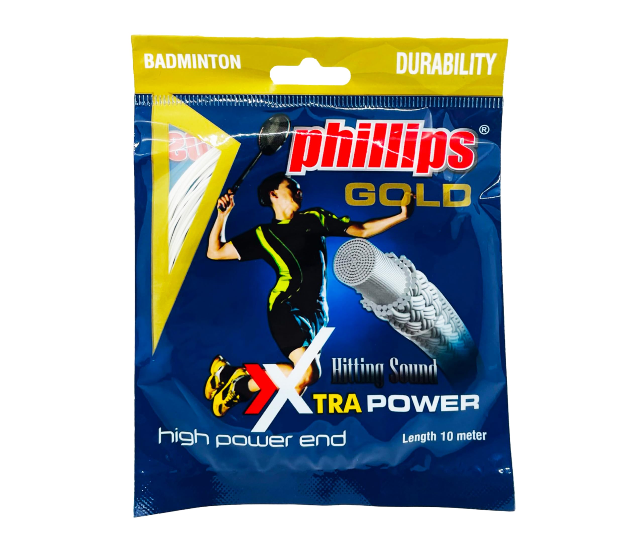Phillips Gold Badminton String, 10 Mtr, 0.88mm Gauge, High Repulsion and Power, Extreme Durability, Flexibility, Black, Blue, White (White)-image-3