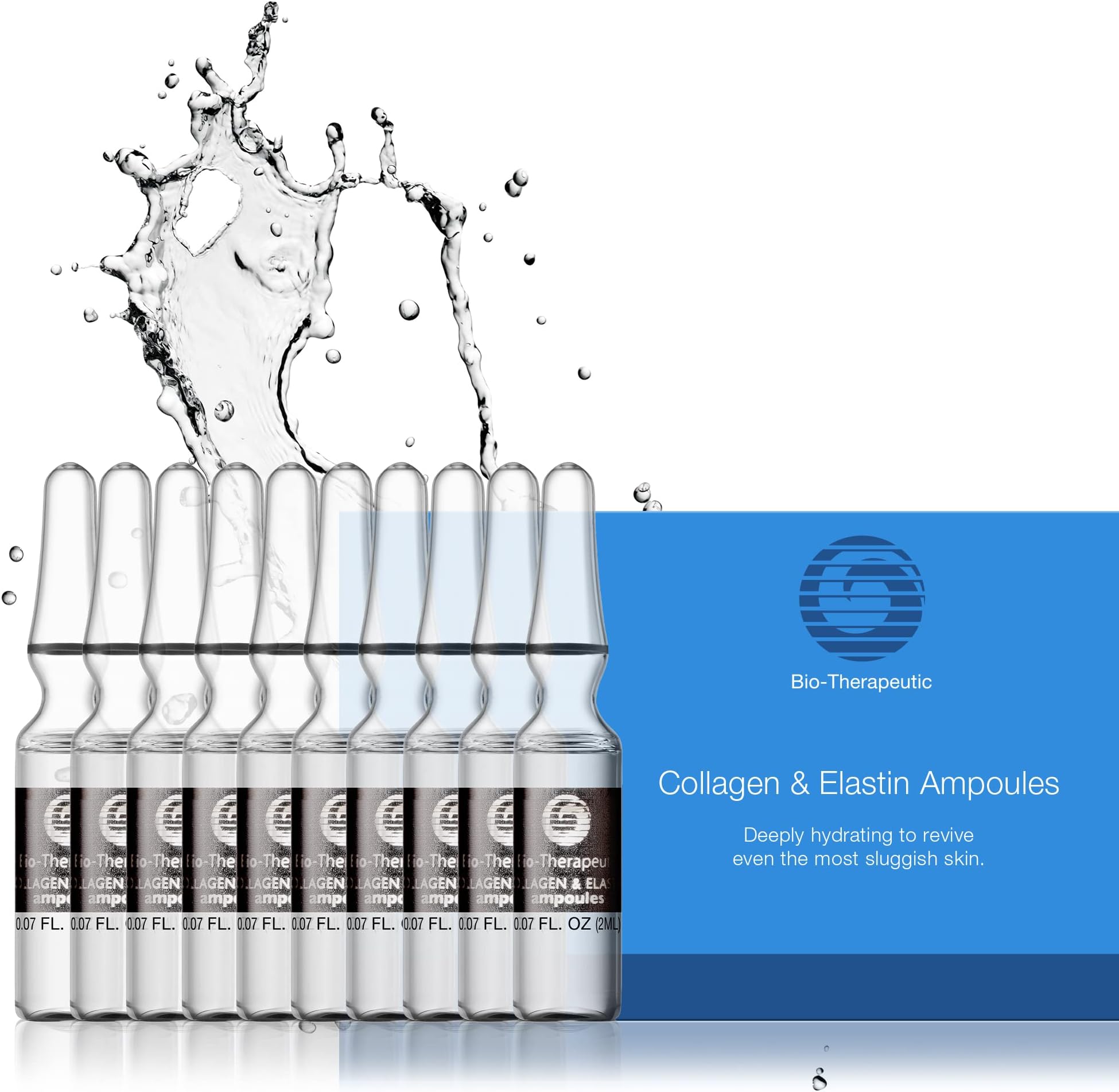 Collagen & Elastin Ampoules, Concentrated Facial Serum Hydrates and Firms All Skin Types with Gentle and Restorative Water Based Formula - 10 Glass Vials