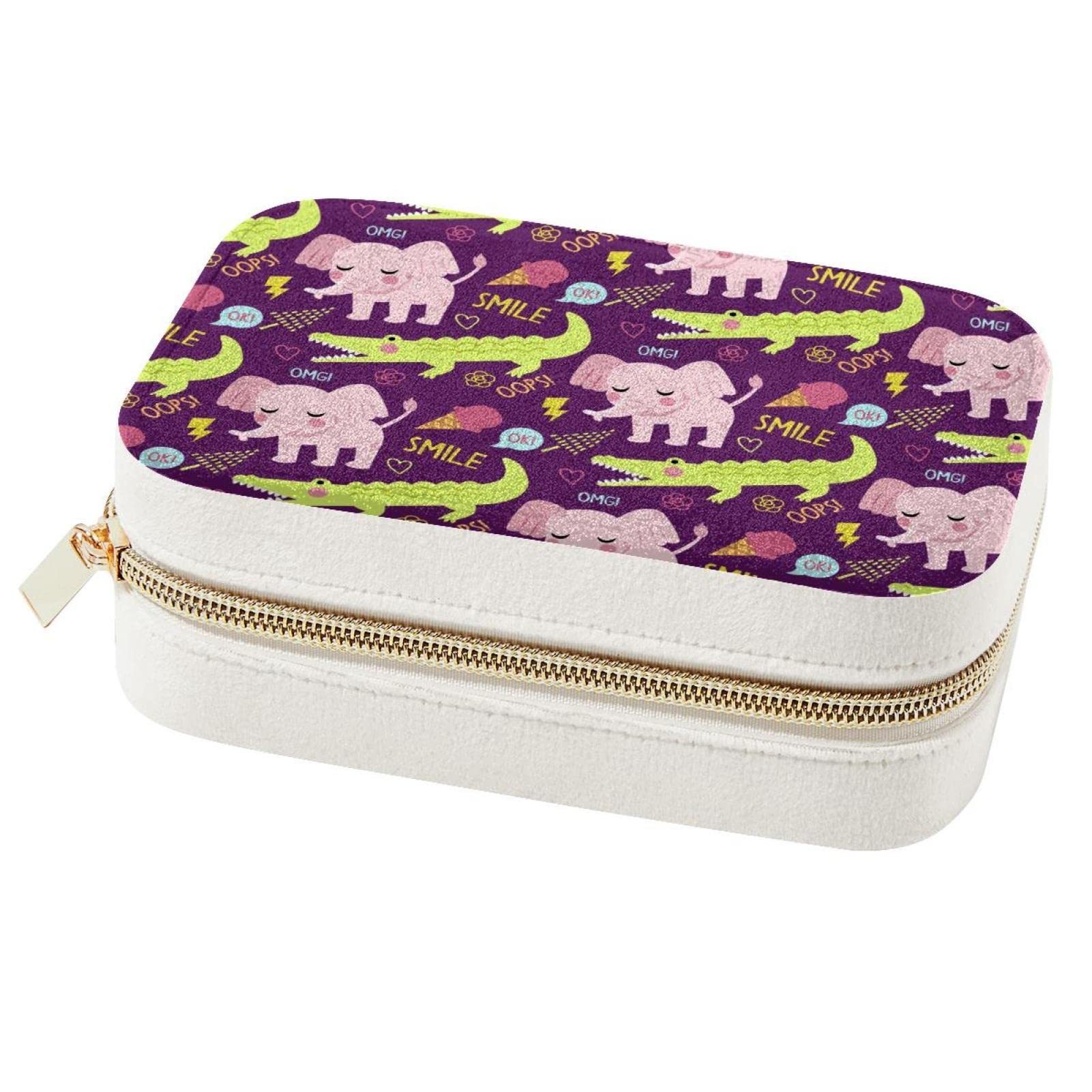 Boîte à bijoux portable éléphant aspect crocodile pour ranger bagues et colliers