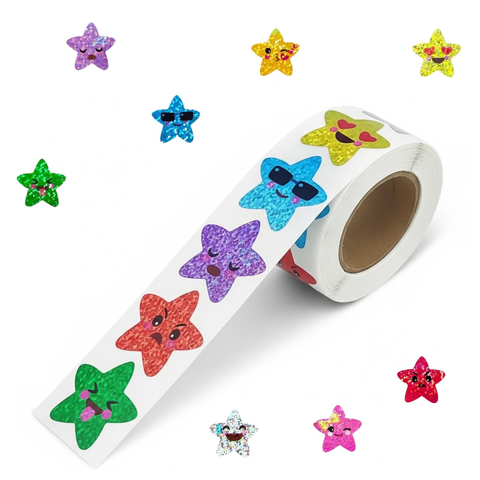 500 PCS Smile Star Stickers, 1 Inch Self Adhesive Metallic Glitter Foil Star Labels, Sparkly Reward Stickers for Kids Students Teachers Behavior Chart & Classroom Supplies DIY Envelope Seal