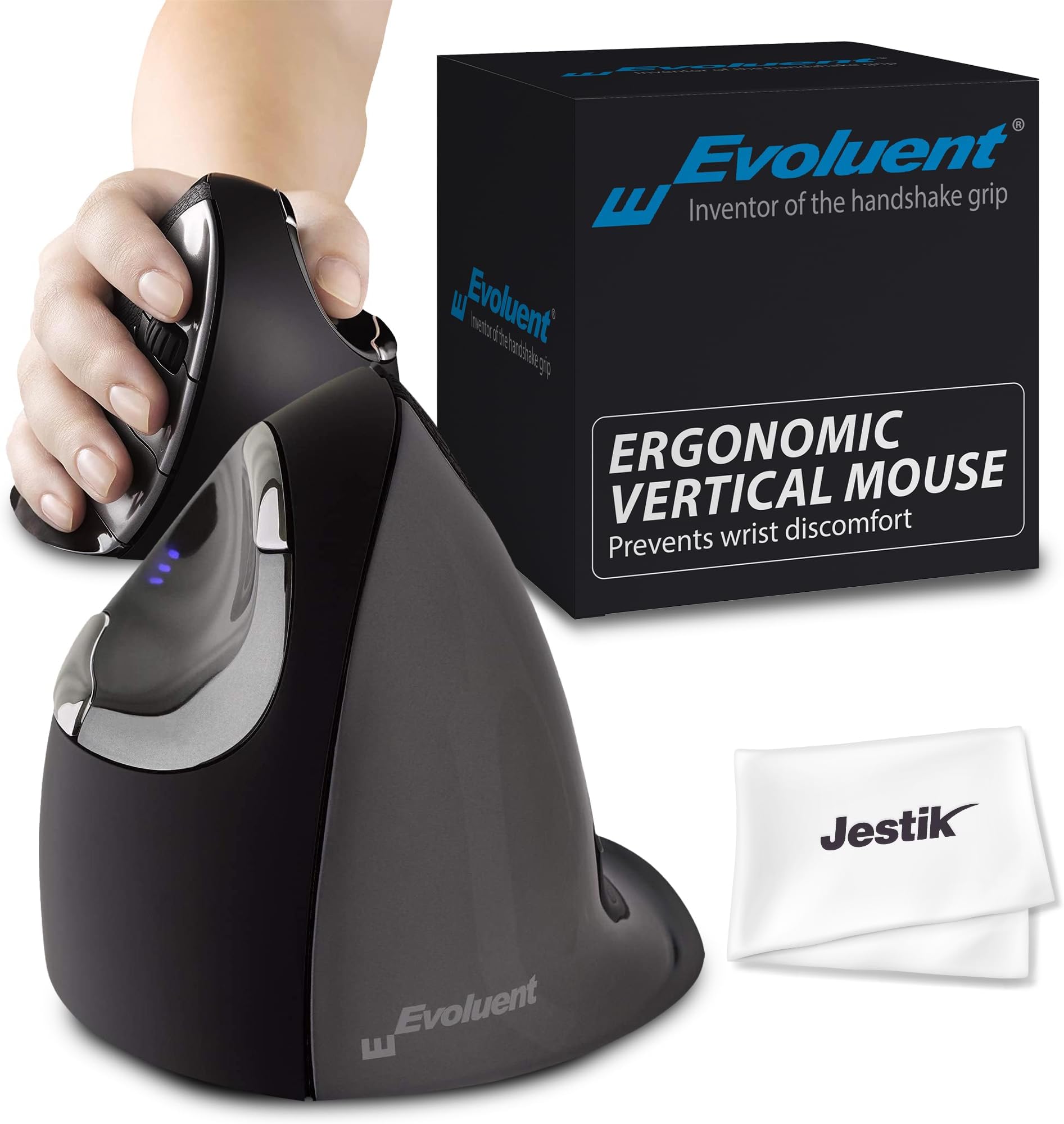 Vertical Mouse D Large (VMDL) - Ergonomic Wired Mouse for Laptop and PC with Jestik Microfiber Cloth