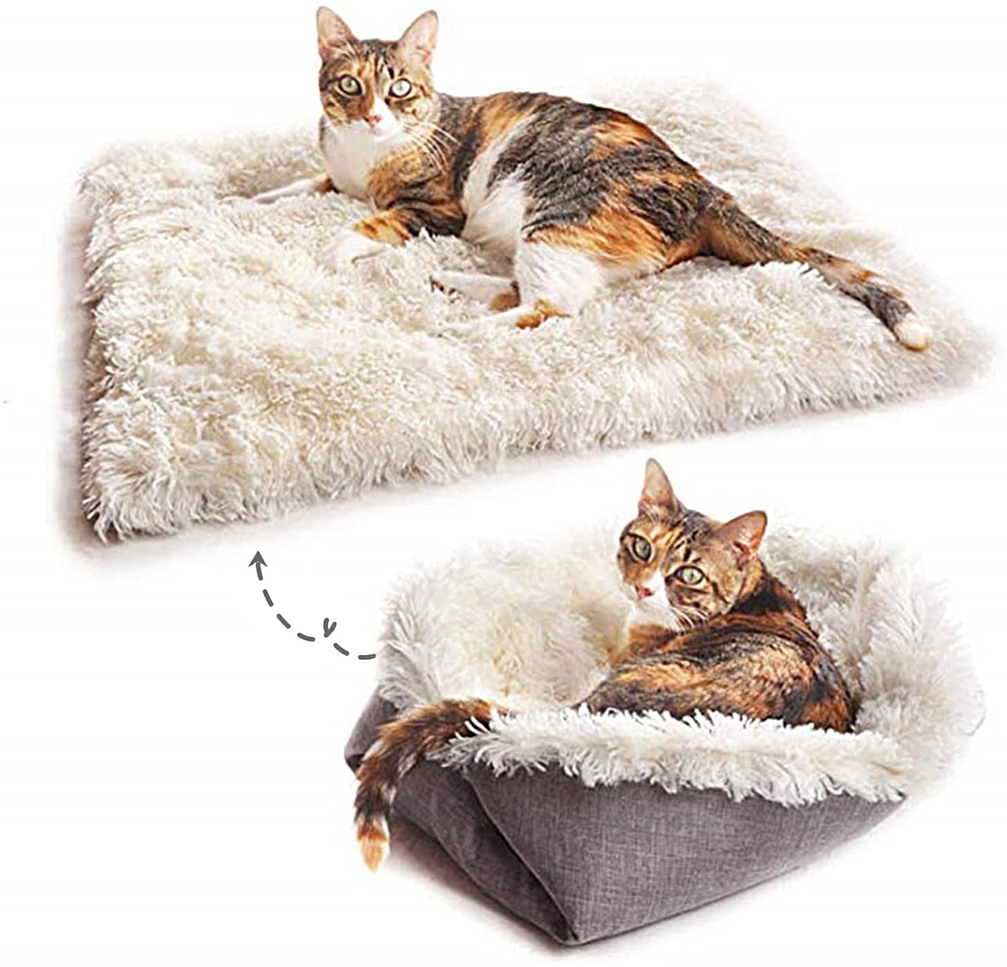 سرير حيوانات اليفة قطيفة ناعم 2 في من هاوهاو للقطط داخل المنزل، اريكة مريحة وامنة للحيوانات الاليفة 51×61 سم، رمادي