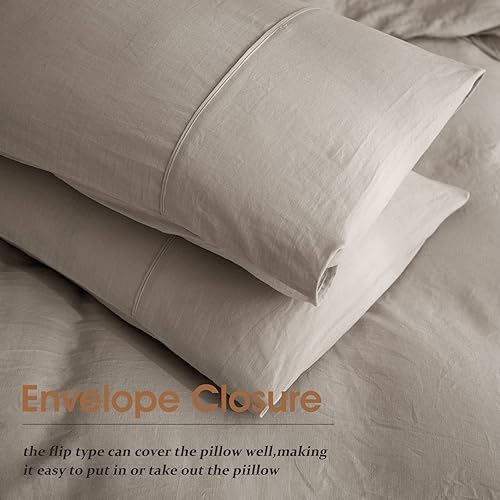 Miniatura 5 de Juego de funda de edredón de 3 piezas, 100% lino francés natural, transpirable, duradero, con 8 lazos en las esquinas y cierre de cremallera, funda